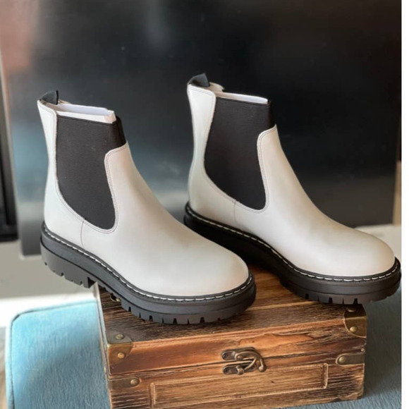 Marc Fisher Patrick Chelsea Lugsole Booties in White Leather - Picture 1 of 10